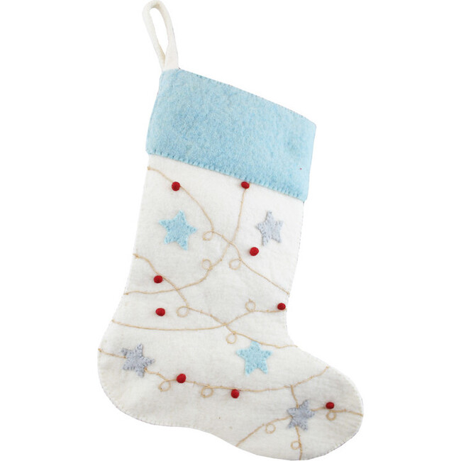 Ice Berry and Star Stocking, White/Blue - Stockings - 1