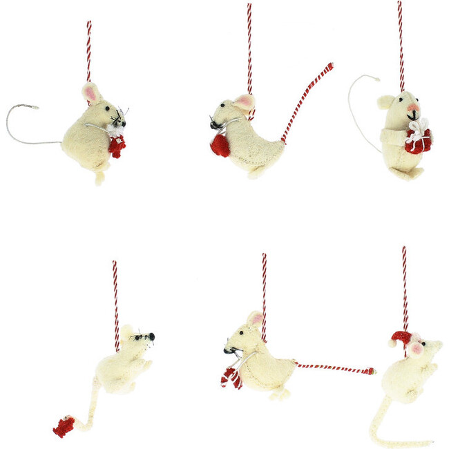 Assortment of 6 Mice Ornaments, White