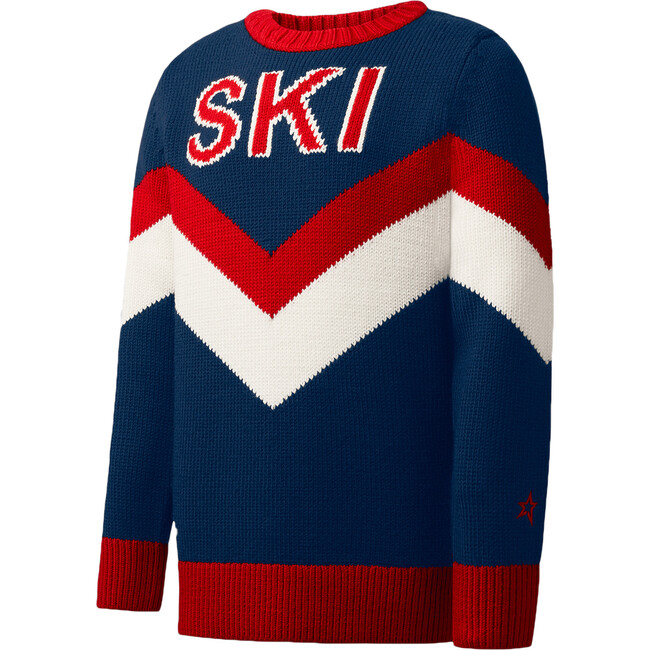 Kids Chevron Ski Sweater, Navy