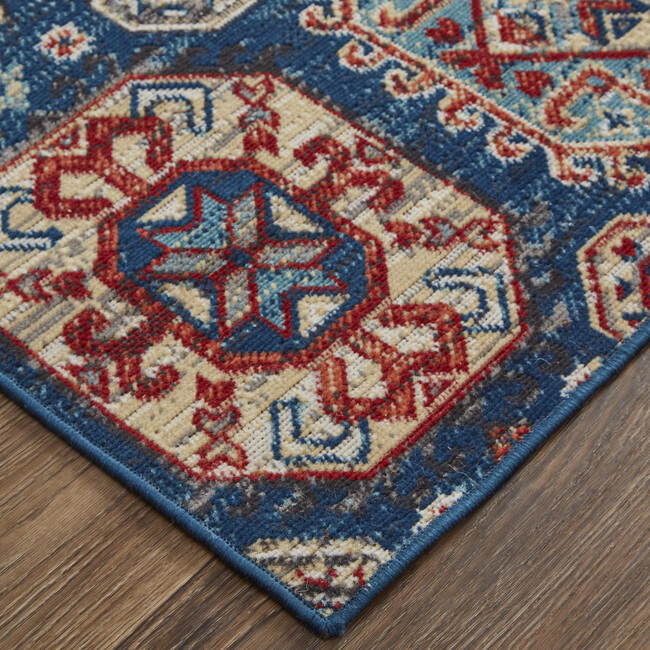 Kezia Vinatge Style Kazak Rug, Classic Blue/True Red - Rugs - 3
