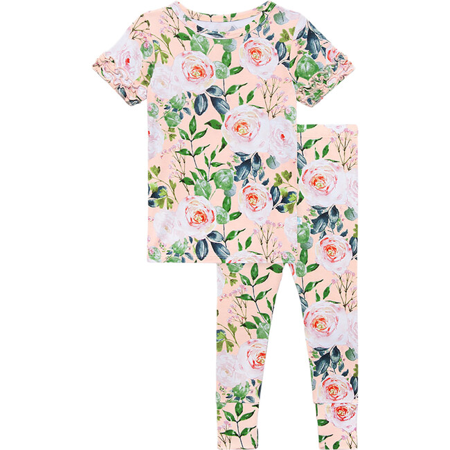 Basic Short Sleeve Shirt With Micro Ruffle Sleeve And Long Pant Pajamas, Harper - Pajamas - 1