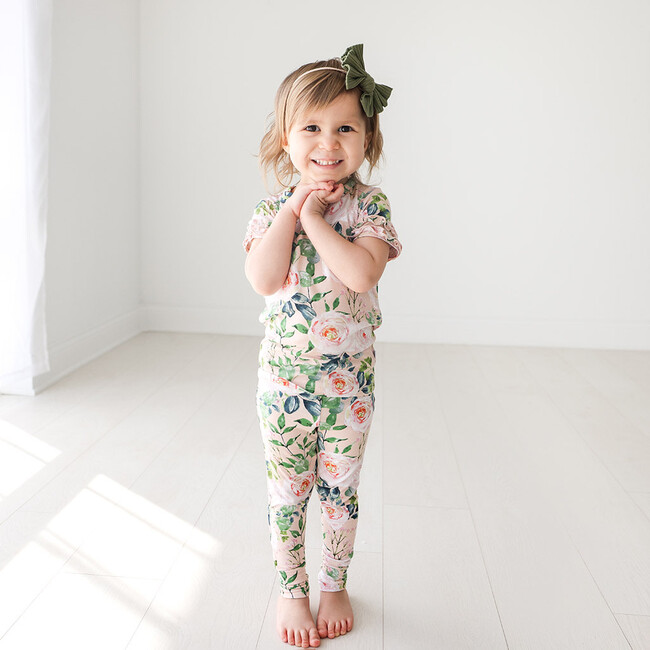 Basic Short Sleeve Shirt With Micro Ruffle Sleeve And Long Pant Pajamas, Harper - Pajamas - 2