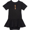Solid Ribbed Short Sleeve Henley With Twirl Skirt Bodysuit, Black - Onesies - 1 - thumbnail