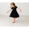 Solid Ribbed Short Sleeve Henley Twirl Dress, Black - Dresses - 2