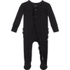 Solid Ribbed Footie Ruffled Zippered One Piece, Black - Onesies - 1 - thumbnail