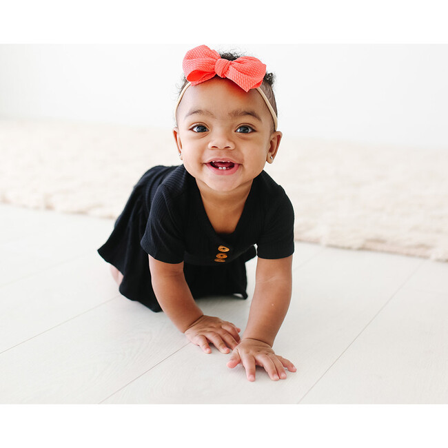 Solid Ribbed Short Sleeve Henley With Twirl Skirt Bodysuit, Black - Onesies - 3