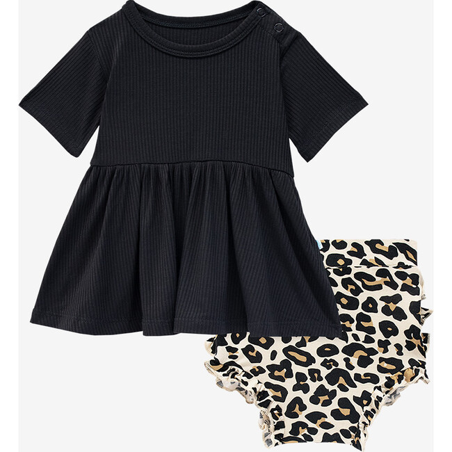 Short Sleeve Basic Peplum Top & Bloomer Set, Lana Leopard Tan
