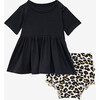 Short Sleeve Basic Peplum Top & Bloomer Set, Lana Leopard Tan - Mixed Apparel Set - 1 - thumbnail