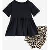 Short Sleeve Basic Peplum Top & Bloomer Set, Lana Leopard Tan - Mixed Apparel Set - 2