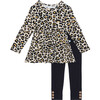 Long Sleeve Basic Peplum Top & Legging Set, Lana Leopard Tan - Mixed Apparel Set - 1 - thumbnail