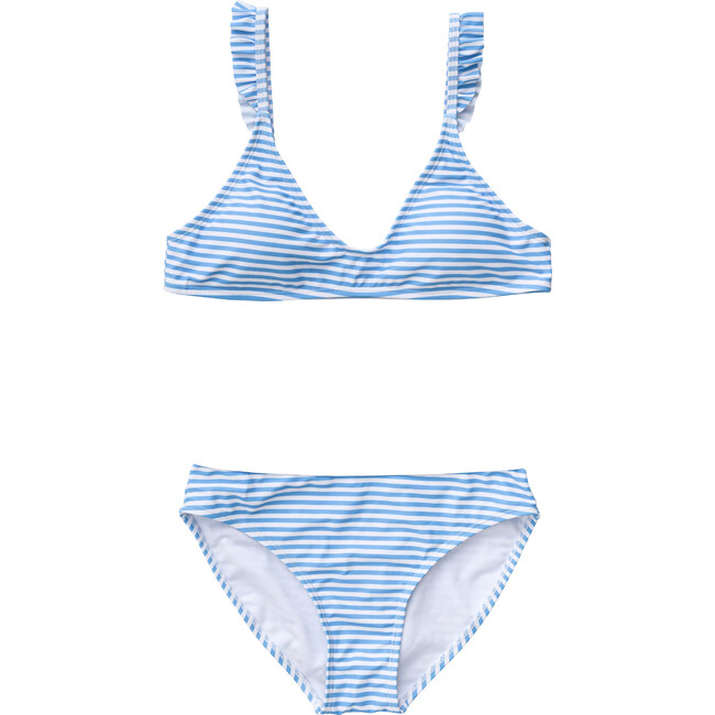 Sustainable Stripe Frilled Bikini, Powder Blue