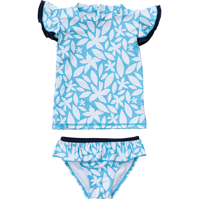 Sustainable Short Sleeve Ruffle Set, Aqua Bloom