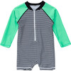 Stripe Sustainable Long Sleeve Sunsuit, Green Black - One Pieces - 1 - thumbnail