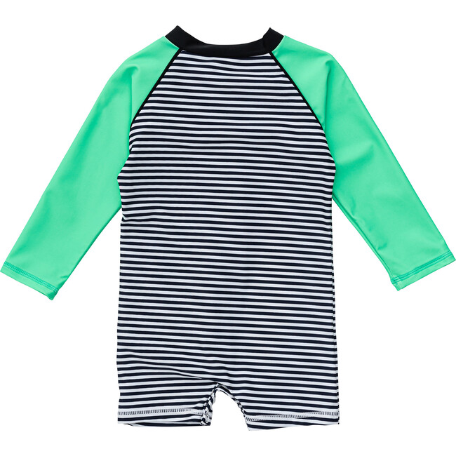 Stripe Sustainable Long Sleeve Sunsuit, Green Black - One Pieces - 3