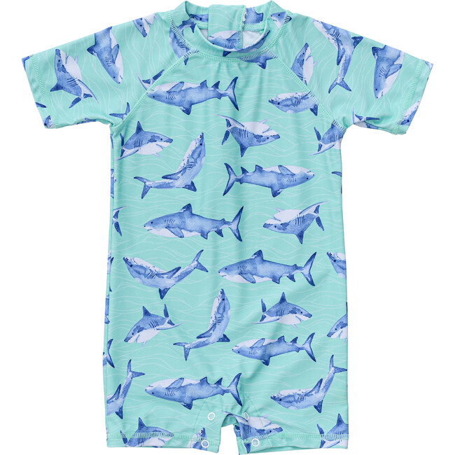 Short Sleeve Sunsuit, Minty Shark