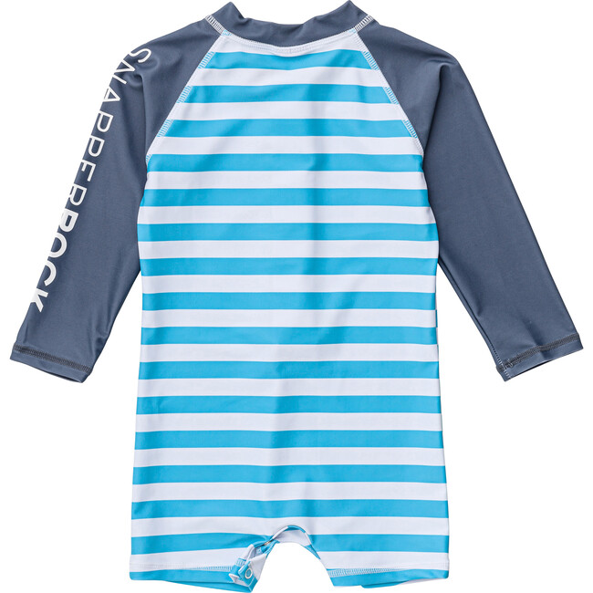 Long Sleeve Sunsuit, Aqua Slate Stripe - Swim Trunks - 3