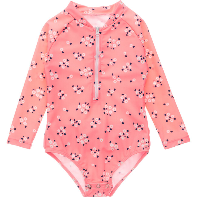 Baby Long Sleeve Surf Suit, Ditsy Coral - One Pieces - 1
