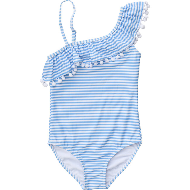 Sustainable Stripe Frill Swimsuit, Powder Blue