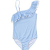 Sustainable Stripe Frill Swimsuit, Powder Blue - One Pieces - 1 - thumbnail