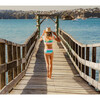 Crop Short Sleeve Rash Top Set, Sunset Stripe - Two Pieces - 6