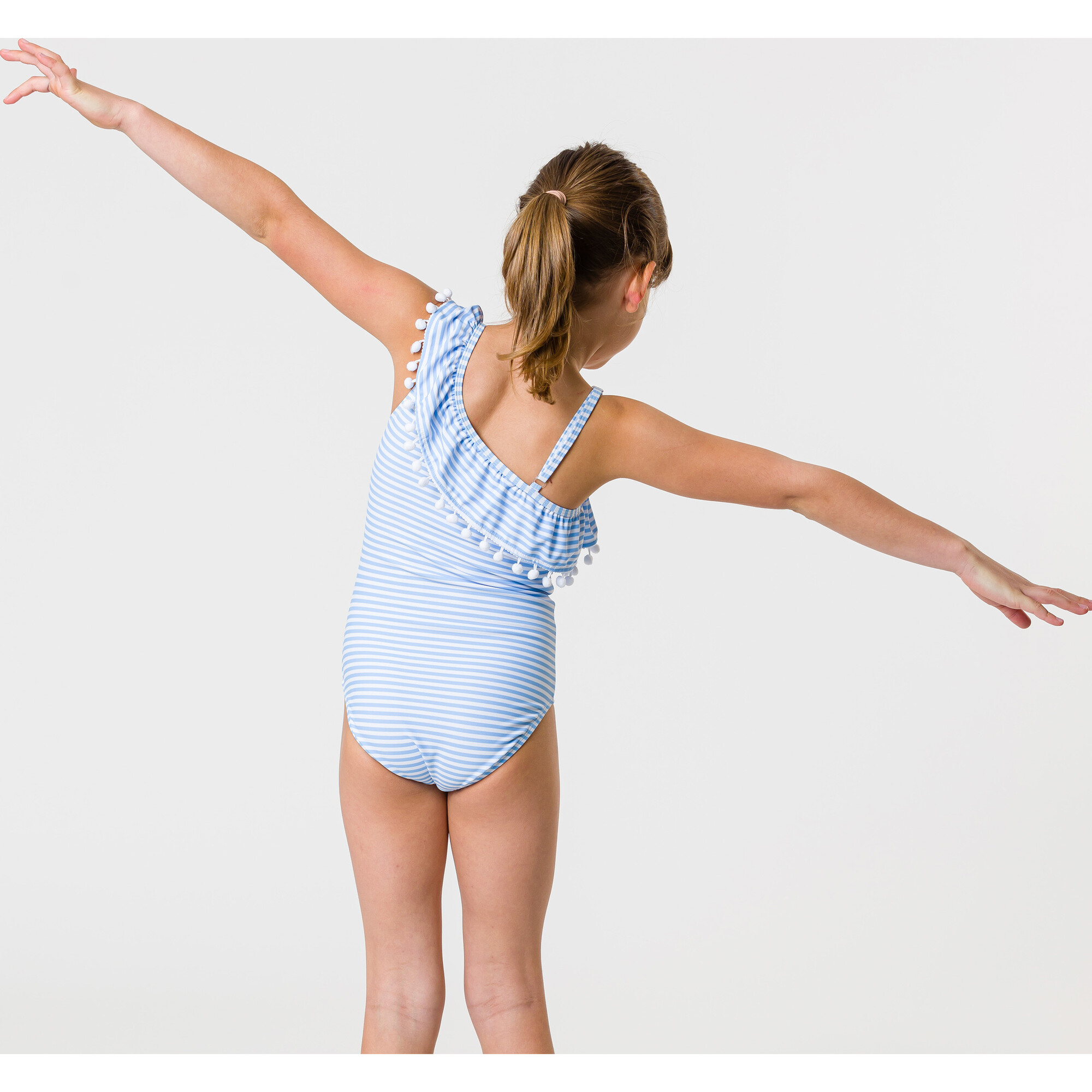 Sustainable Stripe Frill Swimsuit, Powder Blue - Snapper Rock Swim