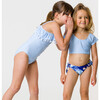 Sustainable Stripe Frill Swimsuit, Powder Blue - One Pieces - 5