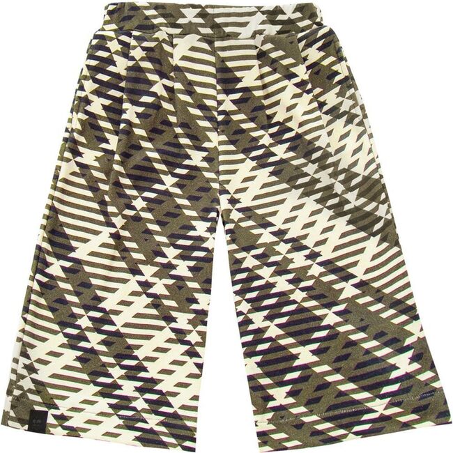 Kids Plaid Wide Pull-On Pants, Olive