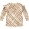 Girls Plaid Ruffle Terry Dress, Beige - Dresses - 1 - thumbnail