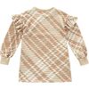 Girls Plaid Ruffle Terry Dress, Beige - Dresses - 2