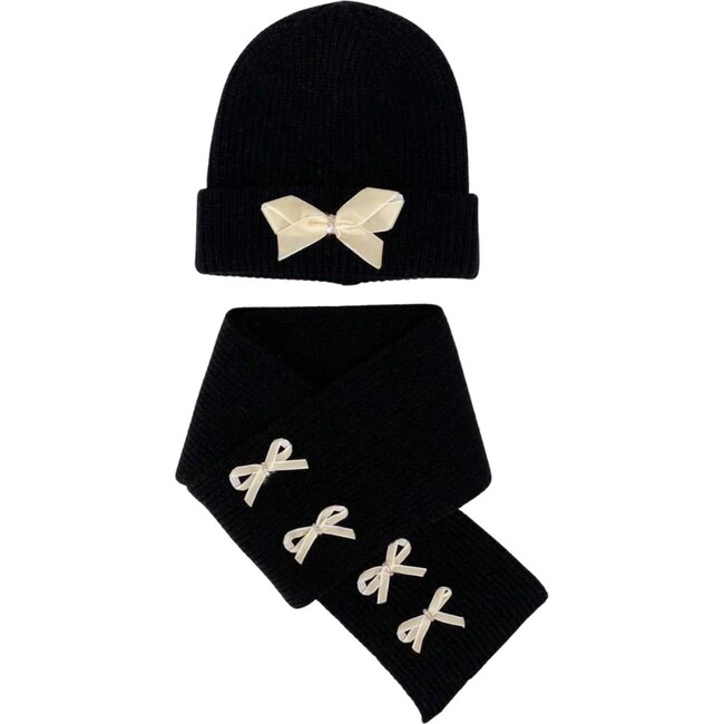 Halo Luxe X Maisonette Stella Hat and Scarf Set, Black - Mixed Accessories Set - 1 - zoom