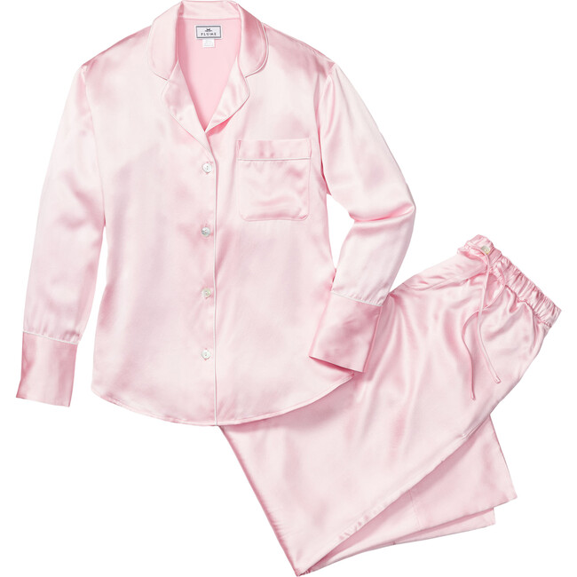 Women's Silk Pajama Set, Pink - Pajamas - 1
