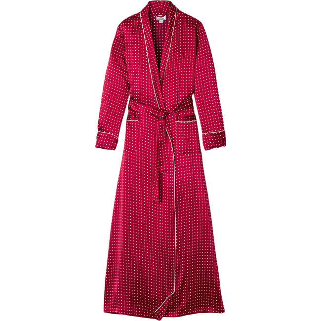 Women's Silk Polka Dot Long Robe, Bordeaux - Pajamas - 1