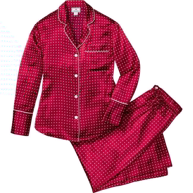 Women's Silk Polka Dots Pajama Set, Bordeaux