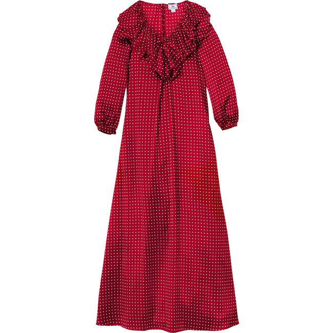 Women's Silk Polka Dot Anastasia Night Dress, Bordeaux - Pajamas - 1