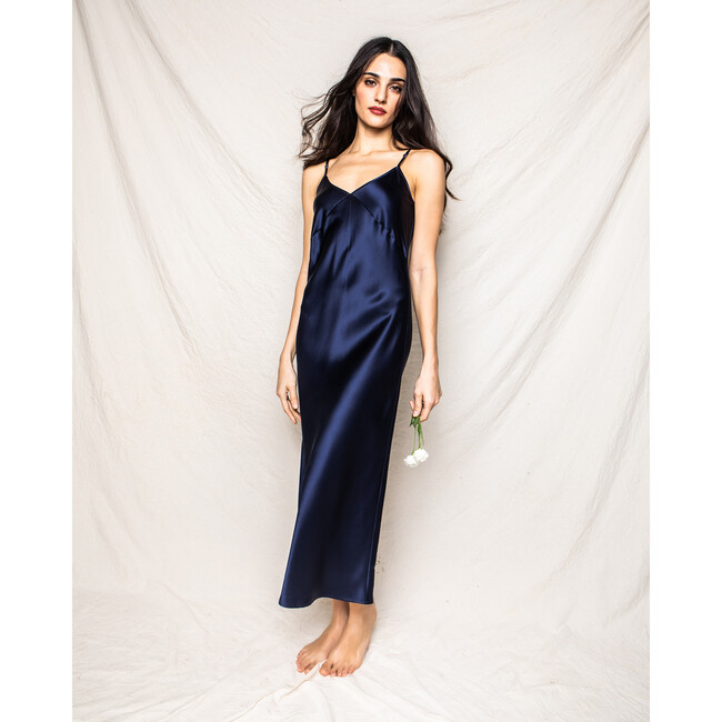 Women's Silk Cosette Night Dress, Navy - Pajamas - 2