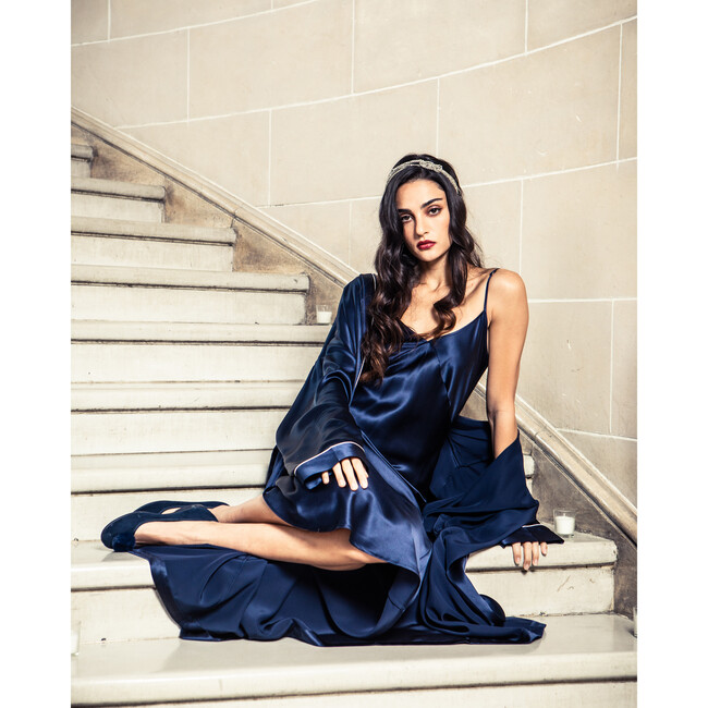 Women's Silk Cosette Night Dress, Navy - Pajamas - 3