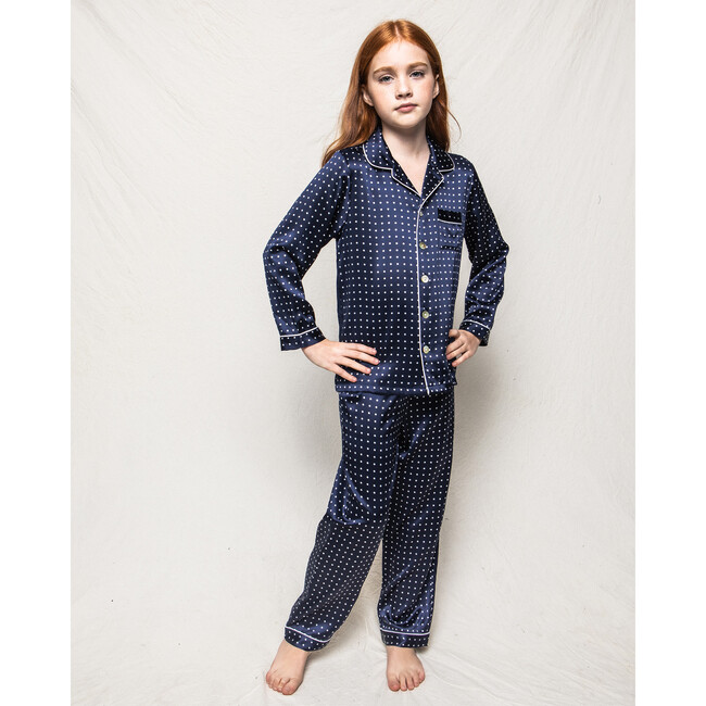 Silk Polka Dot Classic Pajama Set, Navy - Pajamas - 2