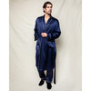 Men's Silk Long Robe, Navy - Robes - 2 - thumbnail