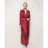 Women's Silk Polka Dot Long Robe, Bordeaux - Pajamas - 3 - thumbnail