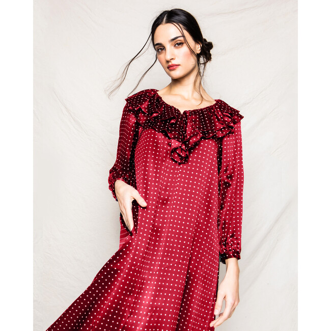 Women's Silk Polka Dot Anastasia Night Dress, Bordeaux - Pajamas - 3