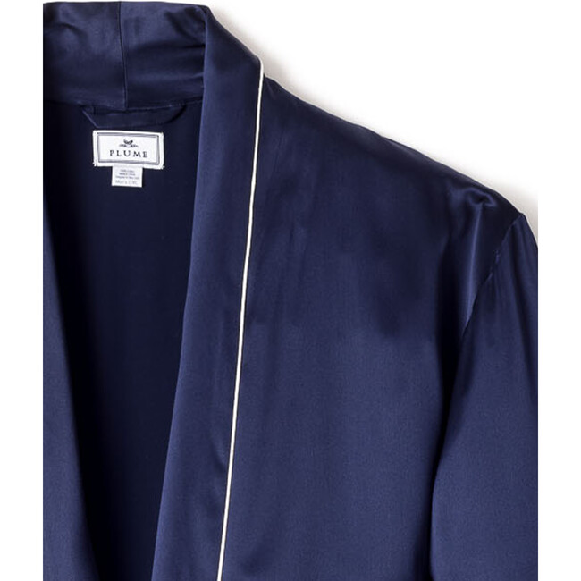 Men's Silk Long Robe, Navy - Robes - 3