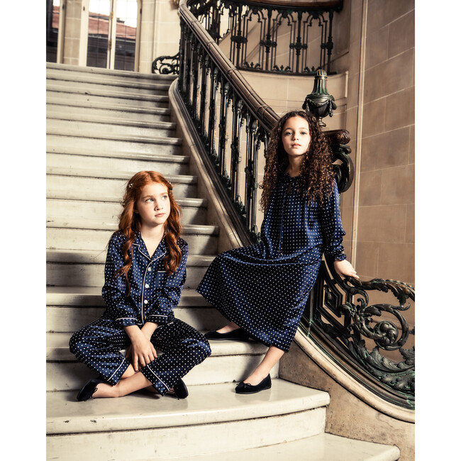 Silk Polka Dot Classic Pajama Set, Navy - Pajamas - 3