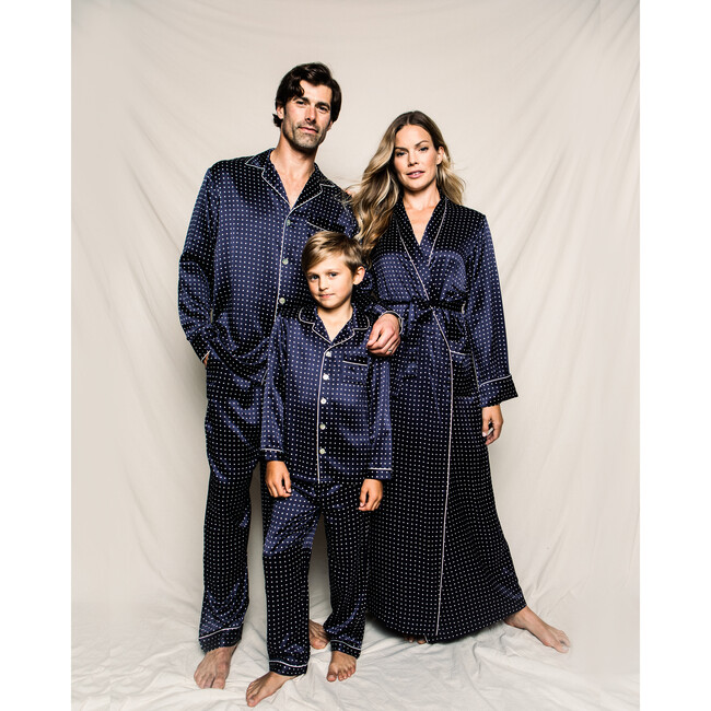 Men's Silk Pajama Set, Navy - Pajamas - 3
