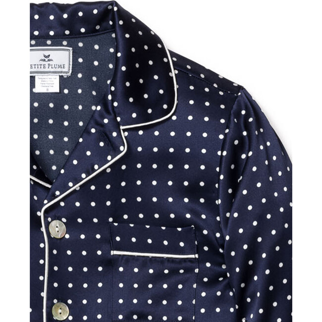 Silk Polka Dot Classic Pajama Set, Navy - Pajamas - 4