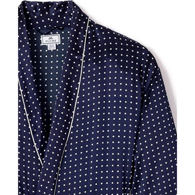 Men's Silk Polka Dots Long Robe, Navy - Robes - 3