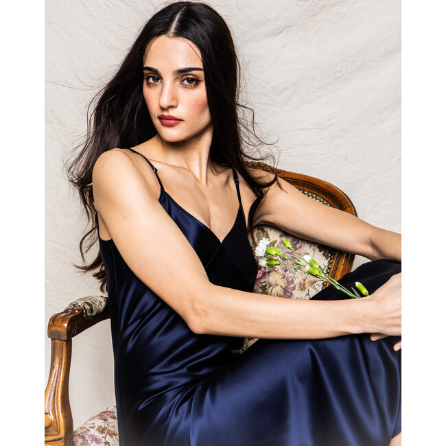 Women's Silk Cosette Night Dress, Navy - Pajamas - 4