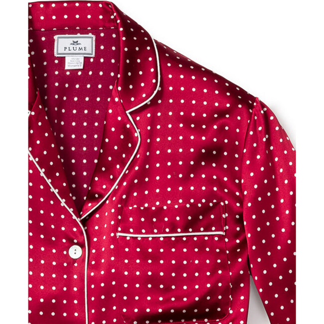 Women's Silk Polka Dots Pajama Set, Bordeaux - Pajamas - 3