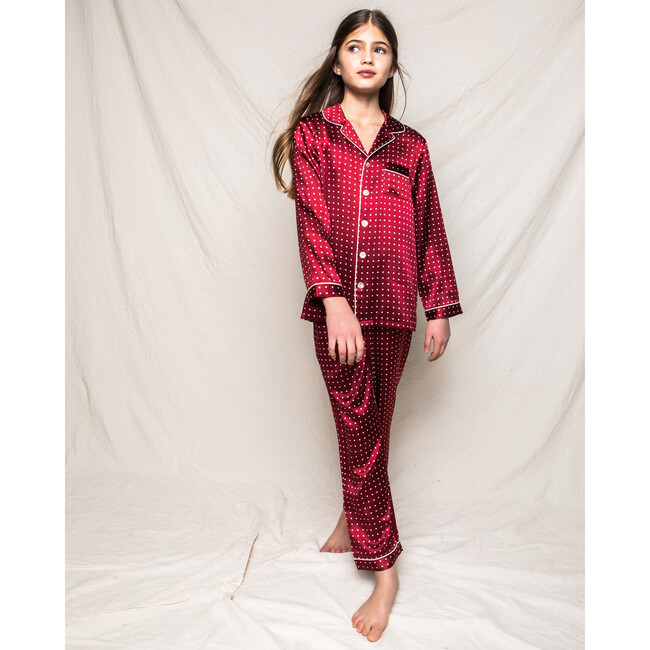 Silk Polka Dot Classic Pajama Set, Bordeaux - Pajamas - 3