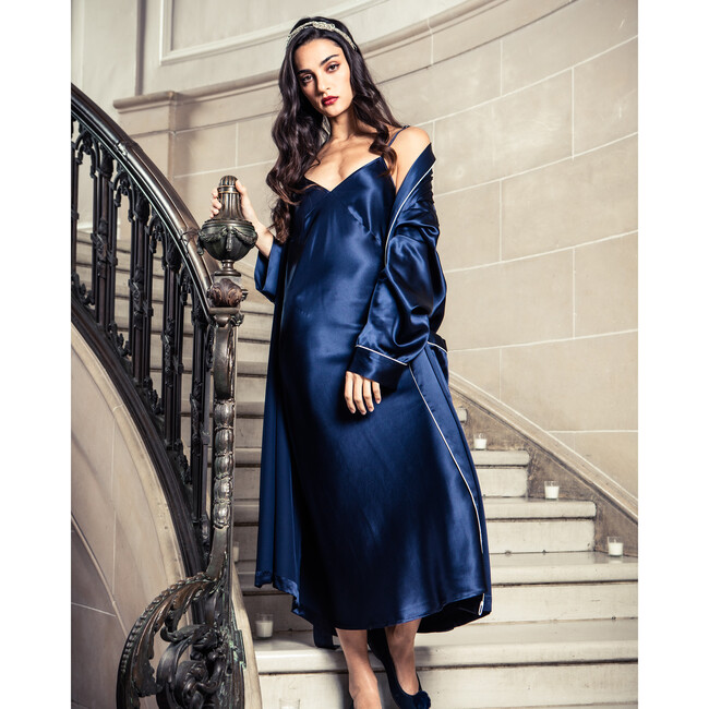 Women's Silk Cosette Night Dress, Navy - Pajamas - 7