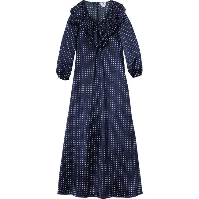 Women's Silk Polka Dot Anastasia Night Dress, Navy